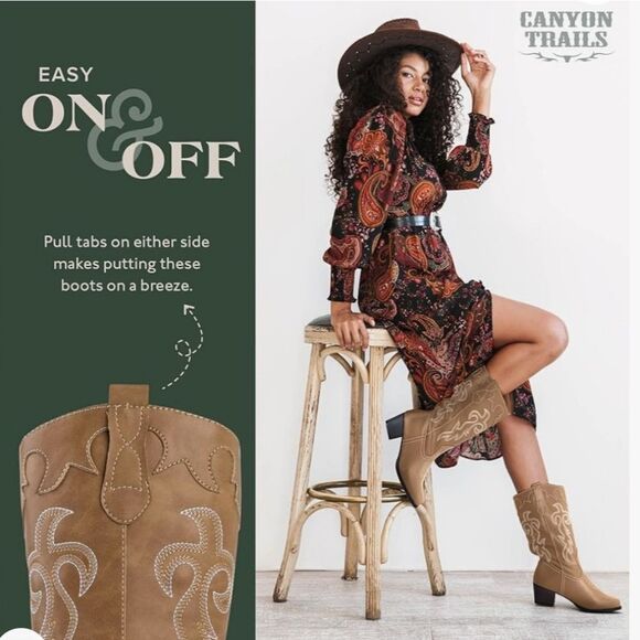 CANYON STRAILS  RODEO CLASSIC WESTERN  WOMEN'S & TEEN GIRLS MID BOOTIE - Picture 1 of 16